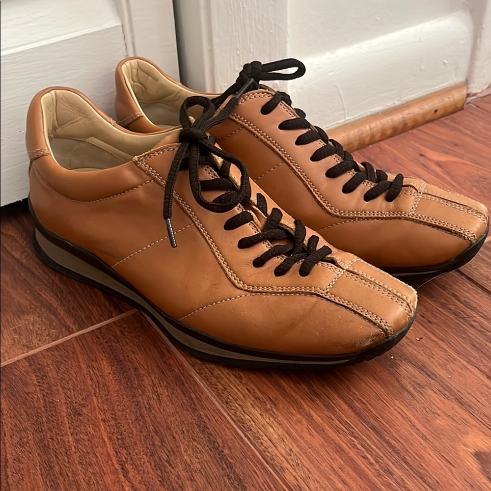 Prada Tan Leather Sneakers Sleek Minimalist Design